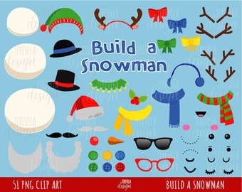 SNOWMAN CLIPART, build a snowman clipart , christmas clipart, commercial use, instant download, cute snowman, cute christmas