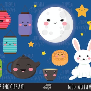 MID AUTUMN Clipart, digitale Clipart, kommerzielle Nutzung, kawaii Clipart, Mond Clipart, China Clipart, Festival, Herbst