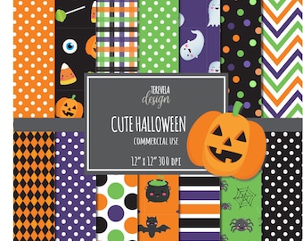 HALLOWEEN paper, commercial use, paper pack, cute halloween paper, scrapbook paper, instant download, digital paper, pumpkin, ghost, bat