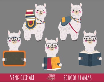 SCHOOL LLAMAS clipart, LLAMAS, school, teachers, commercial use, back to school, student, animals with books, reading, alpaca, school llamas