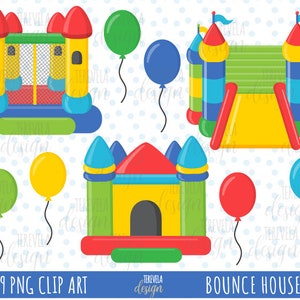Clipart BOUNCE HOUSE, clipart festa, clipart castello gonfiabile, uso commerciale, clipart palloncini, clipart carina, immagini festa, rimbalzare, saltare