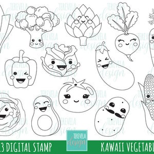 Sello DE VERDURAS, uso comercial, sello kawaii, sello digi, verduras, imagen digital, página para colorear, gráficos imprimibles, papa, tomate, maíz