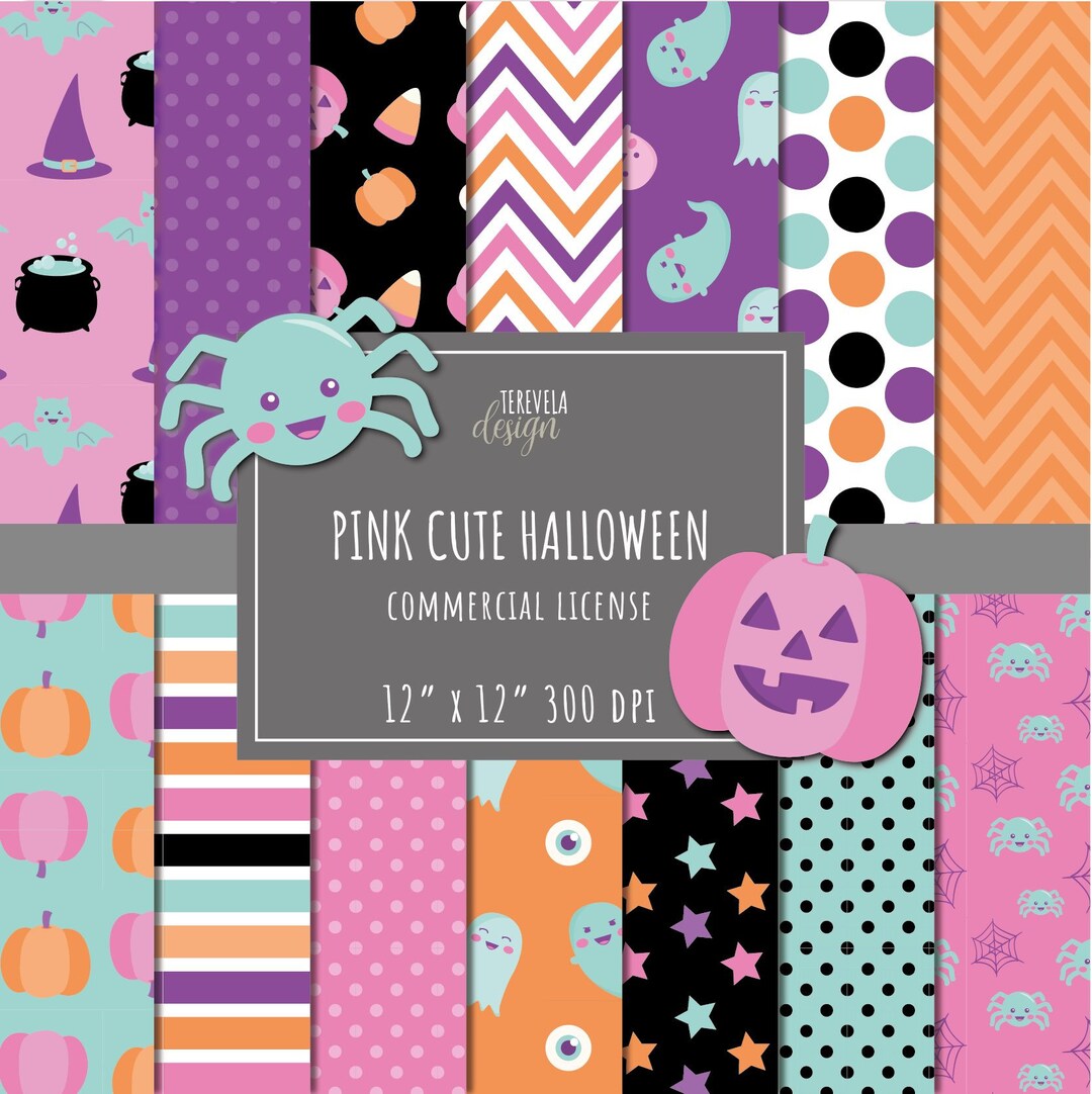 HALLOWEEN Paper, Pink Halloween, Commercial Use, Paper Pack, Cute ...