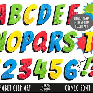 COMIC FONTS Clipart, Superhelden Alphabet Clipart, Pop-Schrift, Text-Sprechblasen-Superheld-Schrift, Comic-Buchstaben, Pop-Alphabet, Comic