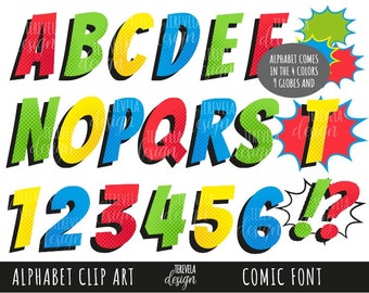 COMIC FONTS Clipart, super heroes Alphabet Clipart, pop font, text speech bubbles super hero font, comic style letters, pop alphabet, comic