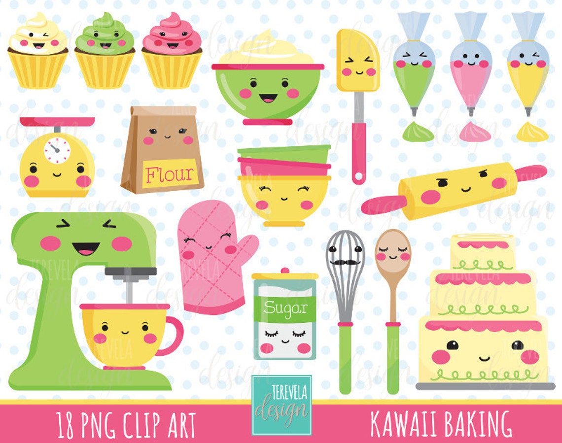 BAKING clip art commercial use kawaii clipart kitchen | Etsy
