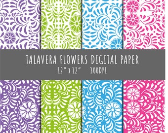 TALAVERA paper, MEXICO, Commercial use, flowers, floral, PINK, mexican paper, talavera flowers, mexican art, mexican flowers, primary colors
