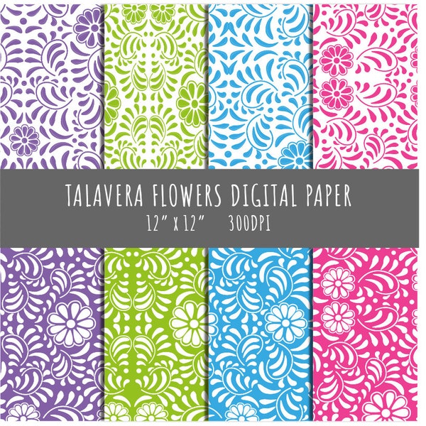 Papier TALAVERA, MEXIQUE, usage commercial, fleurs, floral, ROSE, papier mexicain, fleurs talavera, art mexicain, fleurs mexicaines, couleurs primaires