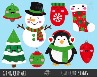 CUTE CHRISTMAS clipart, christmas clipart, commercial use, christmas graphics, snowman clipart, penguin, christmas ornaments, christmas tree