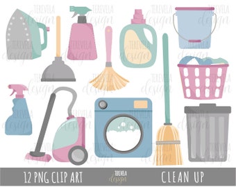 CLEAN UP clipart, commercial use, CHORE clipart, Laundry clipart, cleaning graphics, cute, commercial license, clean icons, bucket, iron