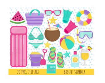 SUMMER clipart, summer graphics, commercial use, beach clipart, summer party, pool clipart, beach clipart, cute, pink, ball, sand, bikini