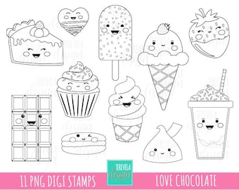 love chocolate digitl stamp, valentine's day clipart, commercial use, desserts, macarrons, cute stamps, coffee, strawberry, kisses, sweet