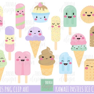 ICE CREAM Clipart, Kawaii Eis Clipart, Pastellfarben Eis, kommerzielle Nutzung, Kawaii Clipart, niedlich, Dessert/Essen Grafik