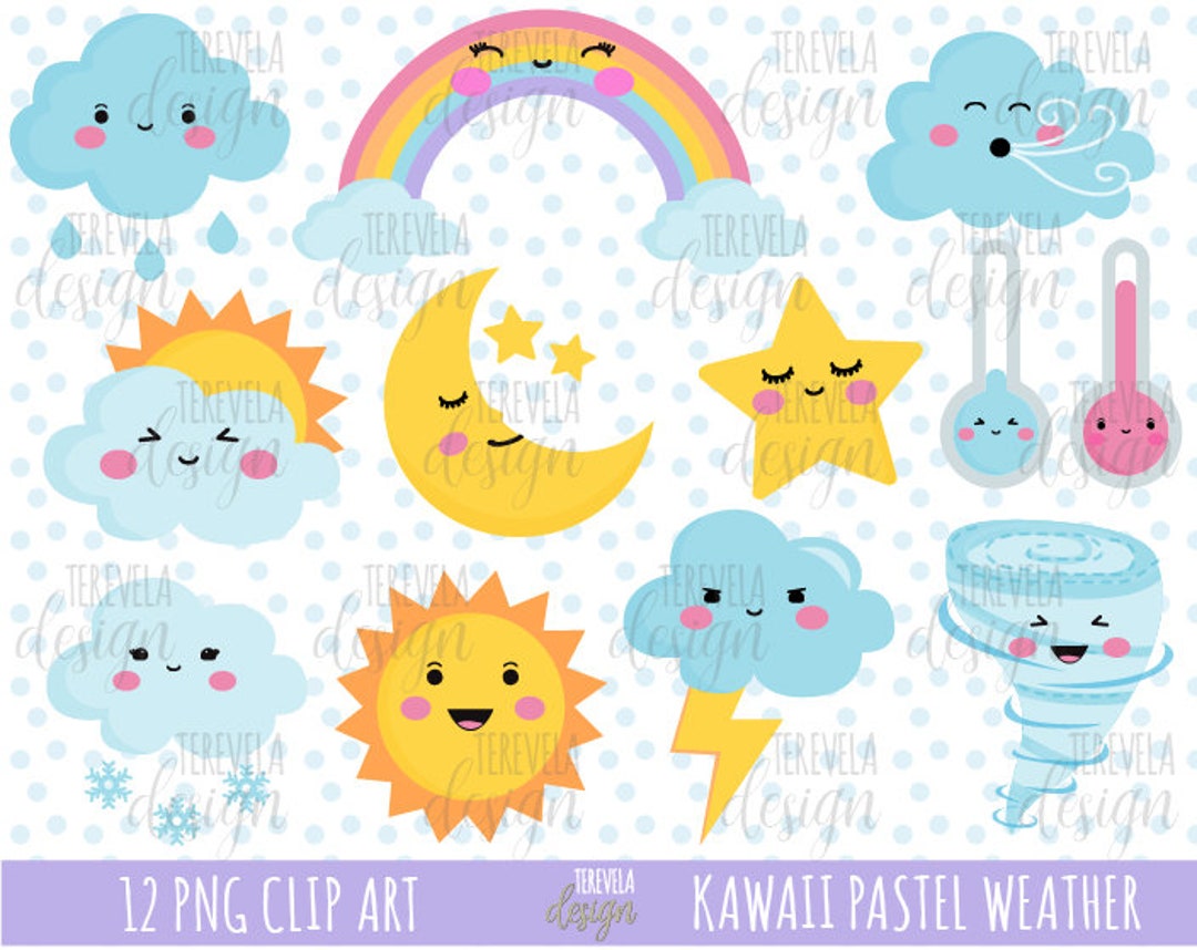 WEATHER PASTEL Clipart, Weather Icons, Commercial Use, Kawaii Wather