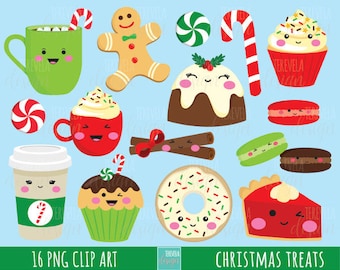 CHRISTMAS clipart, christmas treats, commercial use, christmas graphics,  instant download, Kawaii christmas, desserts clipart