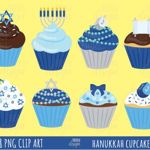 Hanukkah Cupcakes Clipart, Hanukkah Clipart, kommerzielle Nutzung, sofortiger Download, süße Cupcakes, Desserts, Menora, Dreidel, David Stern, süß