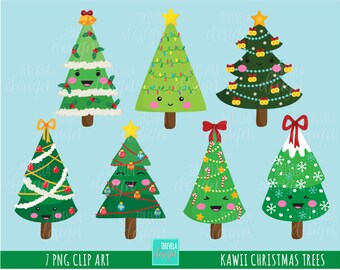 CHRISTMAS TREES clipart, christmas clipart, commercial use, christmas graphics,  instant download, Kawaii christmas tree graphics