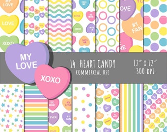 Valentine's Day paper, commercial use, CANDY HEART paper, heart paper, conversations heart, candy, heart candies, sweet colors, bright color