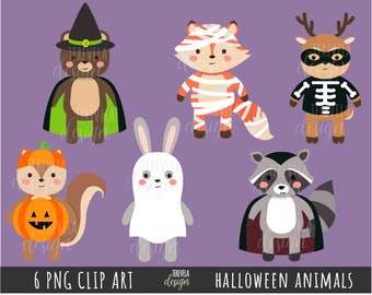 HALLOWEEN ANIMALS Clipart, Halloween Clipart, Tiere, kommerzielle Nutzung, niedliche Tiere, Kaninchen, Fuchs, liebe, Halloween-Party, niedlich