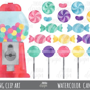WATERCOLOR CANDY clipart, bubble gum clipart, candies clipart, commercial use, candies graphics, cute, PARTY, watercolor clipart, watercolor