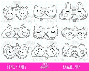 SLEEPING MASK stamp, NAP, commercial use, digital stamp, pajama party, slumber party, sleepover, coloring page, cute masks, sleep over