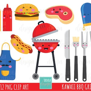 grill clipart, BBQ clipart, kawaii gril clipart, commercial use, kawaii food, barbecue, father's day clipart, hamburger, summer, camp, food