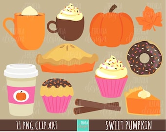 AUTUMN clipart, fall clipart, pumpkin clipart, commercial use, thanksgiving, pumpkin pie, pumpkin coffee, PUMPKIN, desserts, holidays, cute
