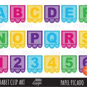 Papel Picado Clipart, Alphabet Clip Art, Cinco de Mayo Clip Art, Printable Papel Picado, banner, commercial use