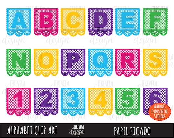 Papel Picado Clipart, Alphabet Clip Art, Cinco de Mayo Clip Art, Printable Papel Picado, banner, commercial use