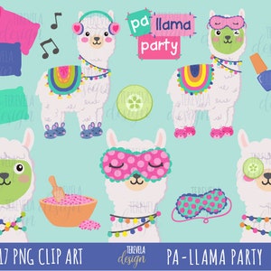 CLIPART LLAMA, utilisation commerciale, partie pyjama, soirée pyjama, alpaga, lama, lama mignon, fête de filles, spa, fête de lama, dormir sur la fête, beauté