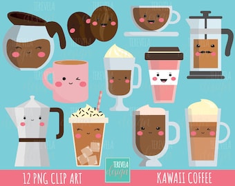 COFFEE clipart, commercial use, kawaii clipart, Latte, mug, instant download, mocha, frappe, coffee cups clipart, scrapbook, coffee beans