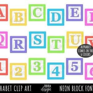 BLOCKS FONTS Clipart, NEON colors fonts, kids blocks Clip Art, colorful block fonts, toys, commercial use, block toy, kids letters, colors