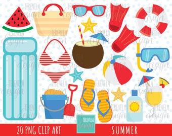 SUMMER clipart, summer graphics, commercial use, beach clipart, pool clipart, summer party, pool, beach, watermelon, inflatable, beach, ball