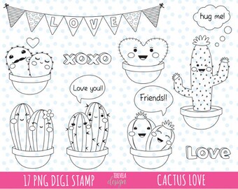 love clipart, love CACTUS clipart, commercial use, cute clipart, valentine's day clipart, cactus, friends, coloring page, valentines clipart