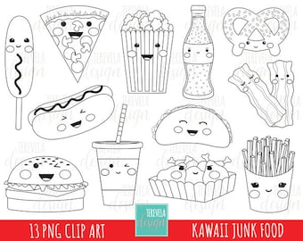 JUNK FOOD stamp, digi stamp, commercial use, kawaii digi stamp, food stamps, coloring page, cute images, instant download, fast food, soda