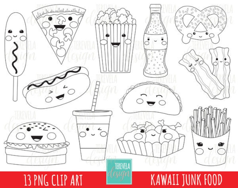 50% SALE JUNK FOOD stamp digi stamp commercial use kawaii ...