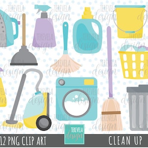 CLEANING clipart, commercial use, Laundry clipart, clean up graphics, cute, commercial license, clean icons, bucket, laundry, chore, vacuum