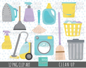 CLEANING clipart, commercial use, Laundry clipart, clean up graphics, cute, commercial license, clean icons, bucket, laundry, chore, vacuum