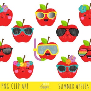 kawaii APPLE, kawaii FRUIT clipart, commercial use, summer, summer apples, summer fruit, tropical, fun summer, fun apples