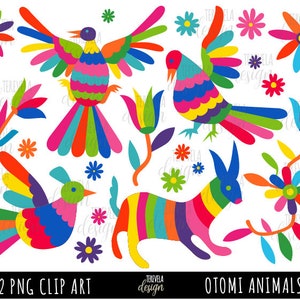 OTOMI clipart, MEXICO clip art, Commercial use, mexican folk, animals, flowers, floral, mexican craft, mexican party, bird, rabbit, colorful