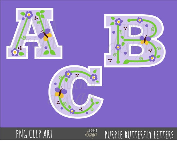 butterfly purple fonts clipart alphabet clip art kids etsy