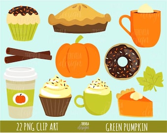 AUTUMN clipart, pumpkin clipart, fall clipart, thanksgiving clipart, commercial use, fall, GREEN, pumpkin, pumpkin pie, dessert, coffee