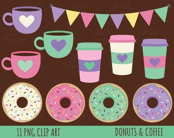 50% SALE Coffe and donut clipart, donuts clipart, coffee clipart, commercial use, cute clipart, dessert clip art