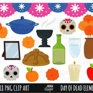 DAY OF the DEAD Clipart, Clip Art Dia de Muertos, kommerzielle Nutzung, mexikanische Fiesta, Schädel, mexikanische party, Zuckerschädel, Feiertage, Traditionen