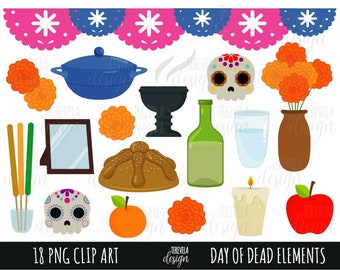 DAY OF the DEAD clipart, dia de muertos clipart, commercial use, mexican fiesta, skull, mexican party, sugar skull, holidays, traditions