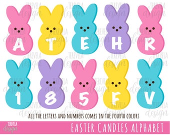 EASTER LETTERS clipart, easter bunny alphabet, commercial use, easter clipart, easter alphabet, easter candy, cute bunny, fun bunny, rabbit