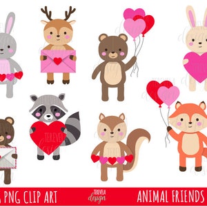 ANIMAL FRIENDS clipart, valentine's day clipart,  kawaii clipart, commercial use, friendship, best friends, cute animals, valentines clipart