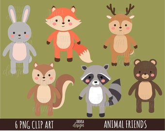 FOREST ANIMALS clipart, kawaii animals, autumn, fall clipart, woodland animals, rabbit, fox, bear, raccoon, raindeer, nursery, winter, cute