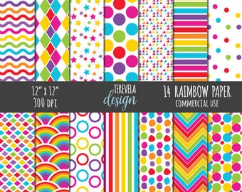 RAINBOW digital paper, commercial use, paper pack, web design, rainbow paper, scrapbook paper, cute background, bright colors paper
