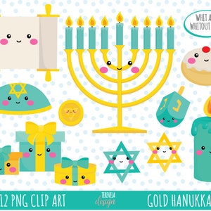 HANUKKAH clipart, hannukah or, utilisation commerciale, graphiques hannukah, téléchargement instantané, Kawaii hannukah, menorah, jannukah, dreidel, juif